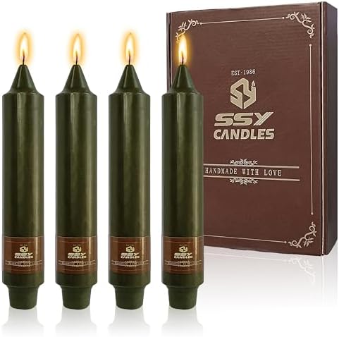 Olive Candles 4 PCS Taper Candle Unscented Tapered 7 inch Smokeless Candlesticks Candles Sticks Gift Idea Table Decor Housewarming Dinner by XINAOBAOLUO