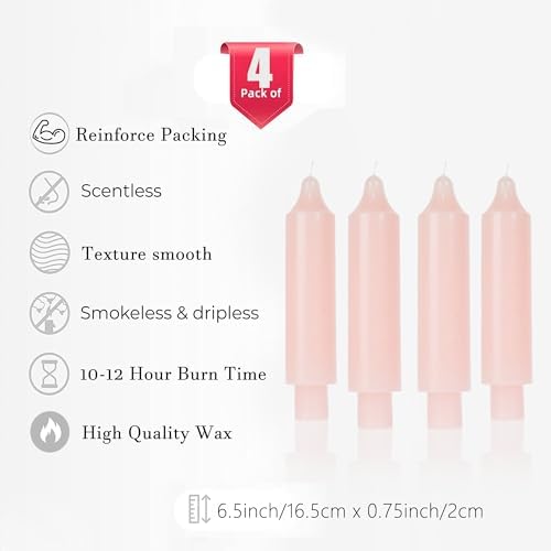 MAITREYA Pink Short Taper Candle Candlesticks Dripless Dinner Candle for Wedding Party Decoration Home Dinner,6.5inch,4 Pack - Image 4