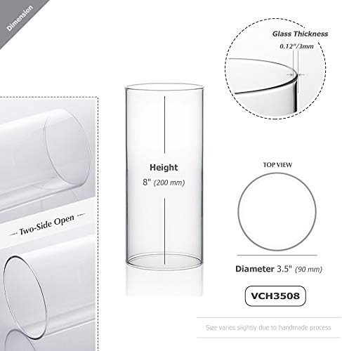 WGVI Hurricane Candle Holder Sleeve, Wide 3.5", Height 8", Clear Glass Cylinder Candleholder, Chimney Tube, Open Ended Candle Shade, 12 Pieces Bulk - Image 2