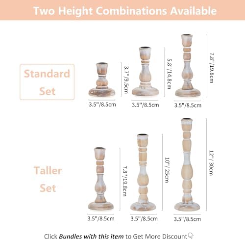 NUPTIO Wooden Taper Candle Holders, Set of 6 White Candlesticks - Image 3