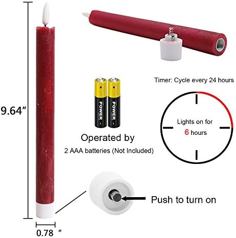 Red Flameless LED Taper Candles Battery Operated with 6H Timer - Image 2