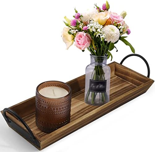 Natural Wood Candle Tray, Metal Handles, Farmhouse Centerpiece, Home Decor by Aglary