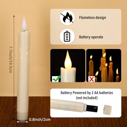 Baquler 24 Pcs 7.5" Ivory Flameless Taper Candle LED Stick Battery Operated - Image 2