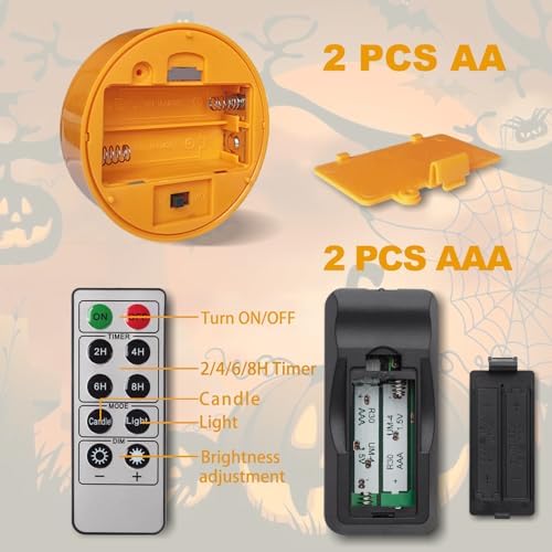 2 PCS Halloween LED Pumpkin Lights with Remote and Timer, Battery Operated Orange Jack-O-Lantern Light for Halloween Decor, Flameless Candles for Pumpkin Decoration - Image 6