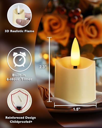 Homemory 12 Pack Timer LED Flameless Votive Tealights, Ivory Base - Image 4