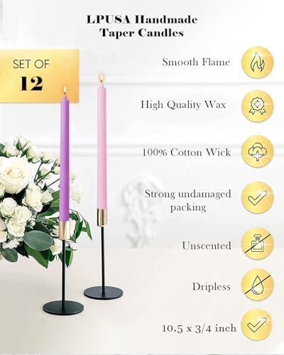 Purple Taper Candles 10.5 inch Driples Pink Tapered Candles Ideal as Dinner Candle Smokeless and Unscented Candlesticks Long Burning,Set of 12 - Image 4