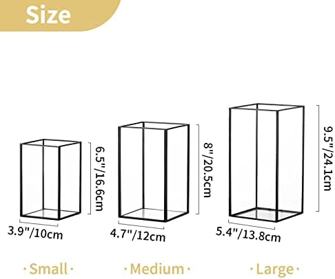 Nuptio Glass Candle Holders Hurricane Holder for Pillar Candles 18 Pcs Black Metal Candle Holders Large Rectangular Candleholder Vase Centerpieces Decoration for Wedding Party 9.5 & 8.1 & 6.5 inch - Image 5