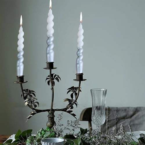 7.5 Inches Christmas Spiral Taper Candles Colorful Twisted Candle Dripless Long Candles, Handmade Candlesticks for Party Dinner Decor, Set of 4(Gradient Metallic Gold Silver) - Image 6