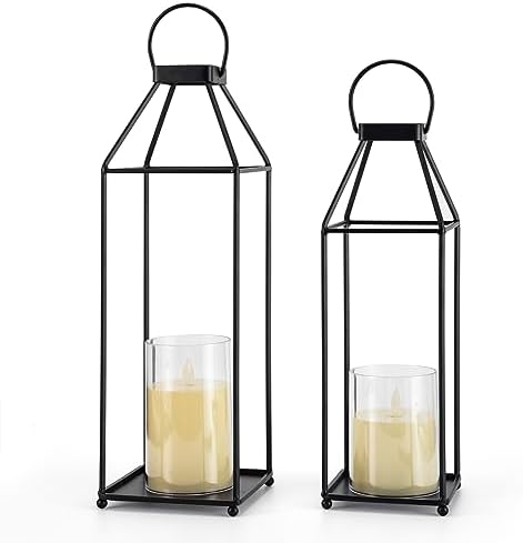 Lanterns Decorative Outdoor 2PCS Front Porch Decor Lantern with LED Candles by ELEATTRUN