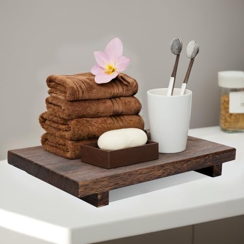 (9x6 Inch,Brown) Wood Riser Soap Tray, Rustic Wood Pedestal Stand Tray Farmhouse Kitchen Counter Decor Bathroom Soap Dish Holder for Sink,Vanity,Plant,Bottles, Candles Display - Image 7
