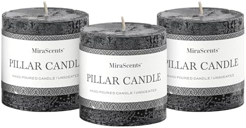 3x3 Inch Black Pillar Candles Set of 3 - Hand-Poured Unscented Candles, Long Clean Burning, Large Big Candle, Smokeless Dripless Candle for Dinner Table, Party, Home, Bathroom, Gothic Decor by MiraScents