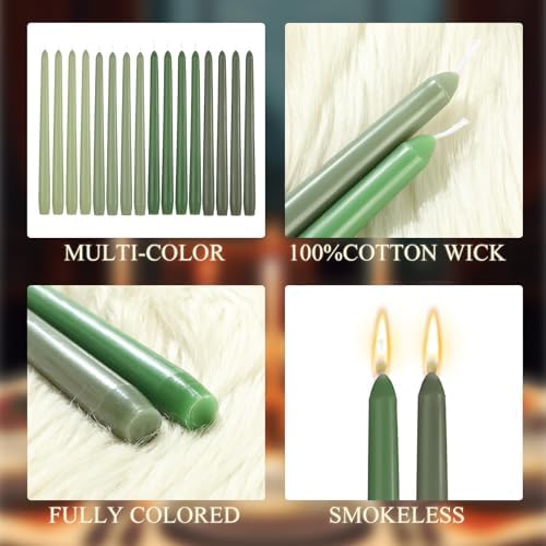 MTLEE 16 Pcs 10 Inch Long Green Taper Candles Smokeless,Gradient Green - Image 4