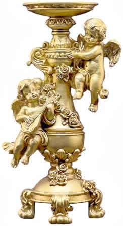 Cherub Candle Holder Figurine Golden Resin Table Decor Elegant Home Gifts by BigStoneArt