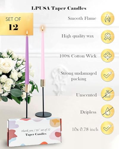 10" Pink Purple Taper Candles-12 Pack Tall Candlesticks-Unscented Dripless Candles 8 Hour Burn for Spring,Advent Home Decor,Dinner,Holidays,Weddings,Christmas Home Decor - Image 4