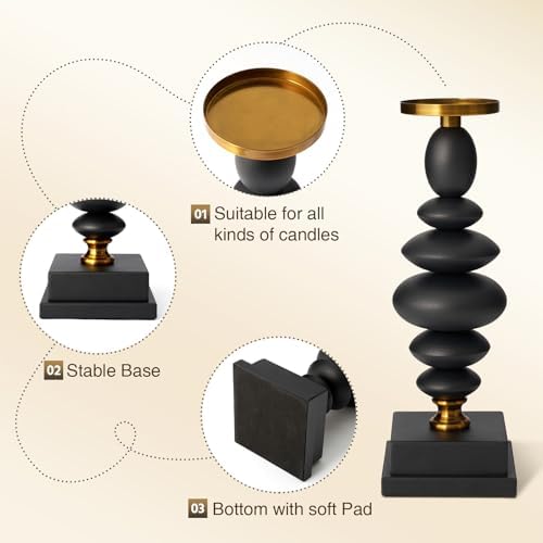 Matte Black Metal Pillar Candle Holder for Modern Vintage Decor - Image 3
