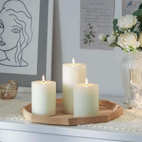 3x4 Inch White Pillar Candles Set of 3, Hand-Poured Unscented Pillar Candle - Image 5