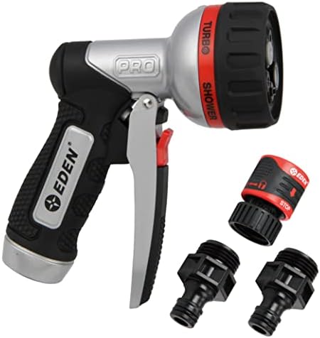Eden PRO Metal 6-Pattern Hose Nozzle: Front Trigger, Cyclonic Turbo Spray by EDEN