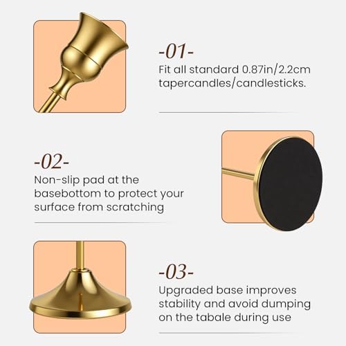 Brass Gold Candle Holders Rustproof Taper Candlestick Holders for Holiday Party Table Centerpiece Wedding Fireplace Mantel Housewarming Gift,10 Sets(30 Pcs) - Image 4