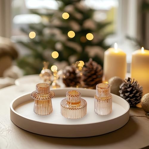 Glass Candlestick Holders, Taper Candle Holders, Set of 3, Gold - Image 6