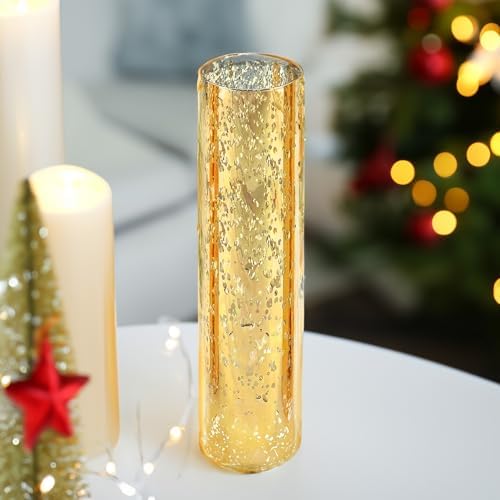 WGVI Hurricane Candle Holder Sleeve, W: 3", Ht: 14", Gold Speckled Glass Cylinder Open Both Ends, Chimney Tube Shade, 6 Pieces - Image 6