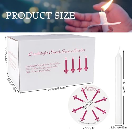 300 Pieces 5-Inch White Unscented Taper Candles with Drip Protectors for Church, Prayer, Shabbat, and Vigil Use - Image 5