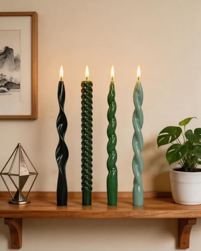 Green Taper Candles Spiral Candlesticks Unscented Smokeless Tall Candles for Wedding Holiday Dinner Party Home Decorative candles-10inch,4pcs - Image 5