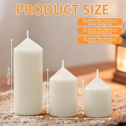 6 Pcs White Pillar Candles Bulk Set, 3 Different Lengths 2 x 3/4/6 Inch (2 Each), Dripless Unscented Smokeless,Hurricane Candles,Gives You a Better Atmosphere When Organizing an Event Party. - Image 4