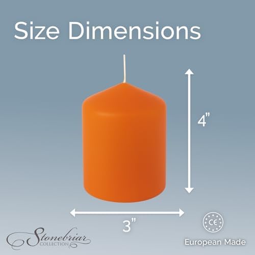 Stonebriar Unscented Pillar Candles – 35 Hour Burn Time, Long-Lasting Wax Candles for Weddings, Holidays, Home Décor & Special Events, Pack of 6, Orange, 3" x 4" - Image 6
