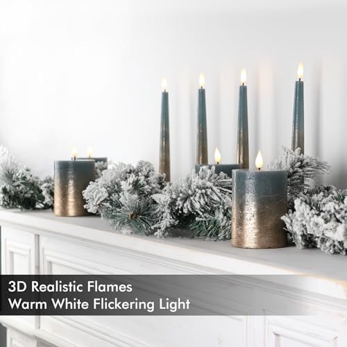 Fanna 9.6" Flameless LED Taper Candles with Timer in Real Wax, Battery Operated Rustic Metallic Dinner Candlesticks with Remote, 8 Batteries Included - Set of 4 - Misty Blue/Copper - Image 3