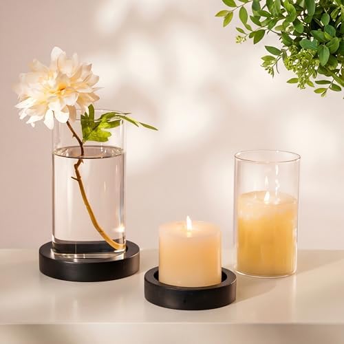 NUPTIO Hurricane Candle Holders with Black Wood Bases, Set of 2 by Nuptio