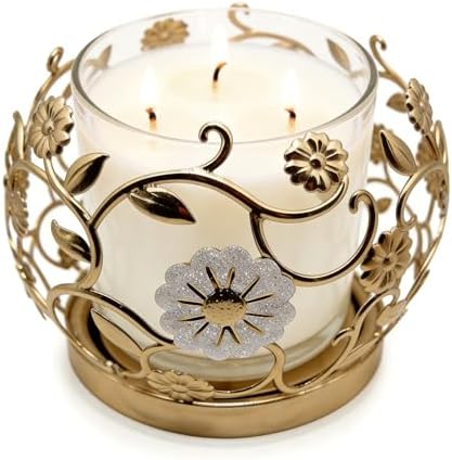 3 Wick Candle Holder, Fits 4 Inch Diameter Jar Candles, 5.75" D × 4.1" H Decorative Candle Stand for Home, Living Room, Bedroom, Office & Gifting (Floral Golden) - Image 7