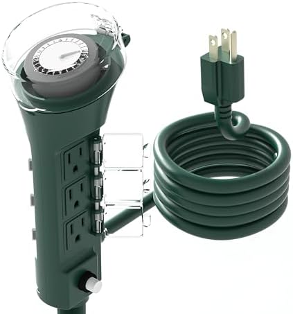 BN-LINK Outdoor Power Stake Timer with Mechanical, 6 Grounded Outlets - 6 ft Cord, Weatherproof for Outdoor Lamps Lights 1875W/15A ETL Listed by BN-LINK