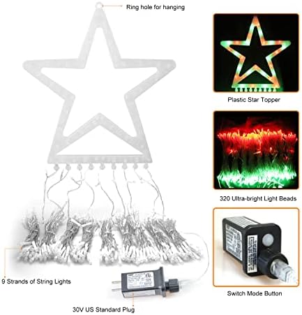 Christmas Lights Outdoor, 320 LED 8 Light Modes Outdoor Christmas Decorations, Plug-in Waterproof Christmas String Lights for Yard, Garden, Party, Holiday, Xmas Decor - Red & Green - Image 7