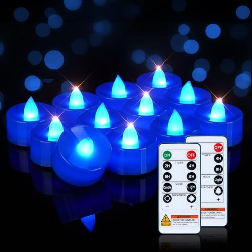 Homemory 24-Pack Navy Blue Remote Flameless Tea Light Candles, 400+ Hrs by Homemory