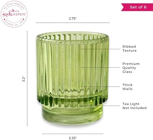Kate Aspen Vintage Ribbed Glass Candle Holder Decor, Green Votive Candle Holders for Holiday Table Decor, Tealight Candles Holder Glass (Set of 6), Dinning & Christmas Table Decoration Tablescape - Image 6