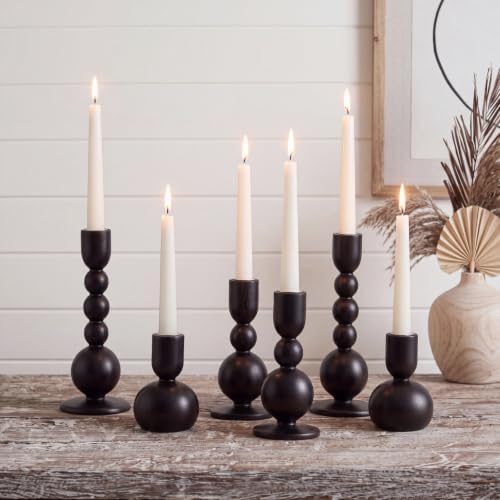 Mumufy 6 Pcs Wooden Candle Holders, Wood Taper Candlestick Holders Vintage Rustic Farmhouse Mid Century Candle Stand Set for Table Centerpiece, Wedding, Dining Table, Mantel and Home Decor (Black) by Mumufy