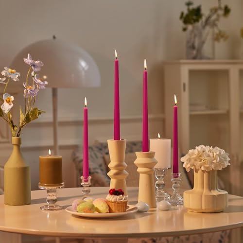 New Burning Formula Unscented Dripless 12-Inch Taper Candles Set of 12 - Hot Pink, for Wedding, Dinner - Smokeless, Long Burning - Hand Poured, Colored Tall Candlesticks - Rosa Intenso - Image 4