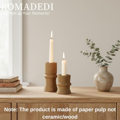 Romadedi Brown Paper Mache Taper Candle Holders, Set of 2 - Image 6