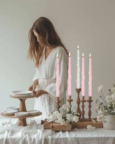 Ivory Candlestick Taper Candles Flower Soy Candles Unscented Wedding Party Wax Unscented Dinner Candle Dripless,10 inch,Set of 4,J2 - Image 4
