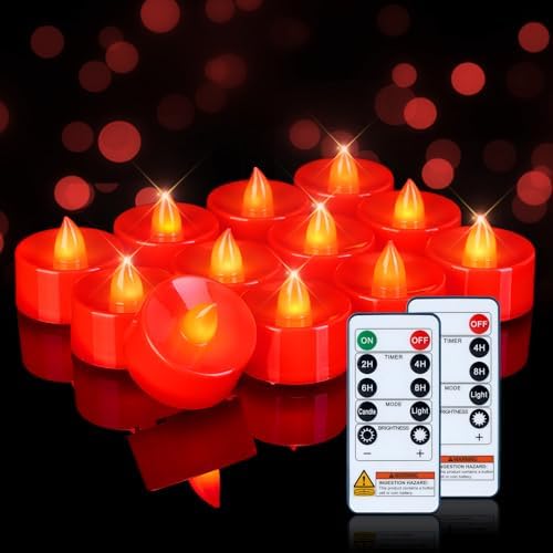 Homemory 24-Pack Red Remote Flameless Battery Tea Light Candles, 400+ Hrs by Homemory