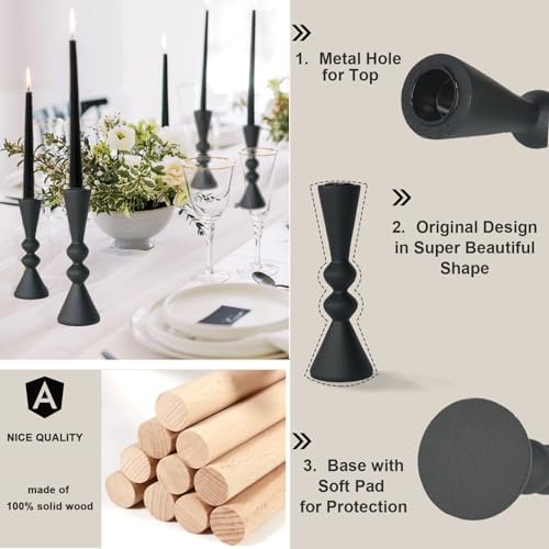Candle Holder Black Candlestick Holders,Taper Candle Holders Set of 2- Candle Sticks Holder Decor for Home,Small Modern Wood Candle Stick Candle Holder for Candlesticks（7.5"/6" H） - Image 5