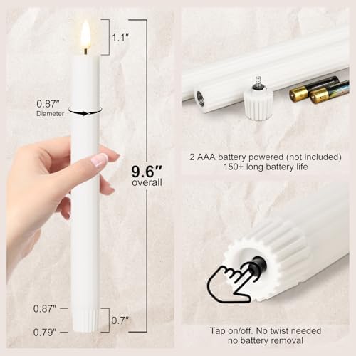 White Ribbed Flameless Taper Candles with Remote Set of 4 - Image 2
