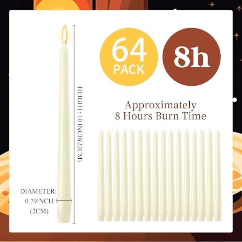 MTLEE 64 Pcs 10 Inch Long Taper Candle Stick Smokeless, Beige - Image 2