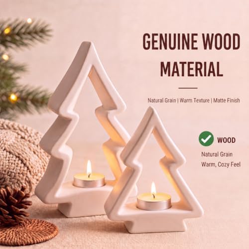 AceOrbit 2 Pcs Christmas Tree Candle Holders White Wooden Tealight Rustic - Image 3
