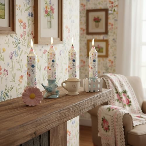 5 inch Short Candle Floral Candle Sticks Kawaii Printed Candlestick Handmade Unscented Taper Candle 4 Pack Cute Flower Tapered Candles for Birthday Home Dinner Wedding Holiday - Image 6