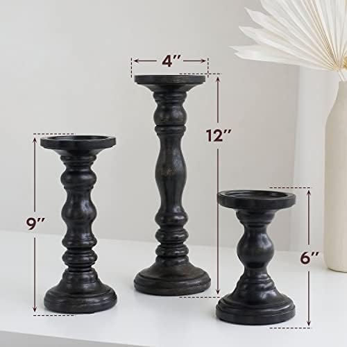 Large Candle Holders for Pillar Candles - Decorative Rustic Centerpiece Pillars Compatible with Battery-Operated Candles - Tall Farmhouse Wooden Candle Holders Pillar - Set of 3 - Image 3