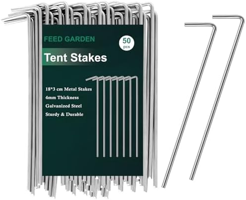 7 Inch Tent Stakes 50 Pack Yard Inflatable Stakes for Outdoor Decorations Metal Pegs Heavy Duty Garden Hooks Camping Tent Spikes for Canopies, Tarp and Outdoor Christmas Decorations by FEEDGARDEN