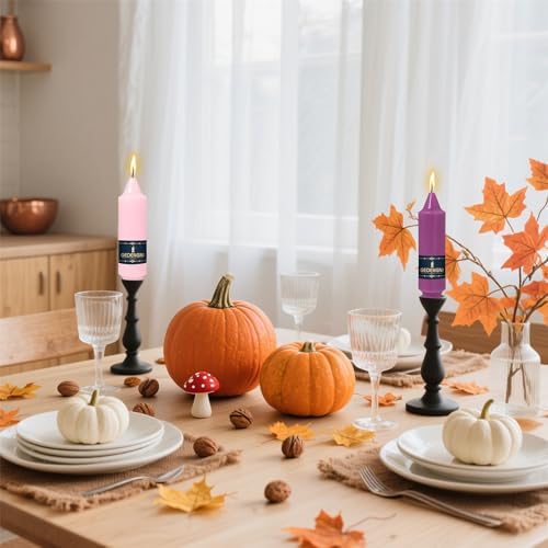 Pink Candlesticks Short Taper Candle,5inches Purple Candle Sticks Dripless Tapered Candles for Home Decor Weddings Festive Party Holiday,7D-3PUR1PIN - Image 4