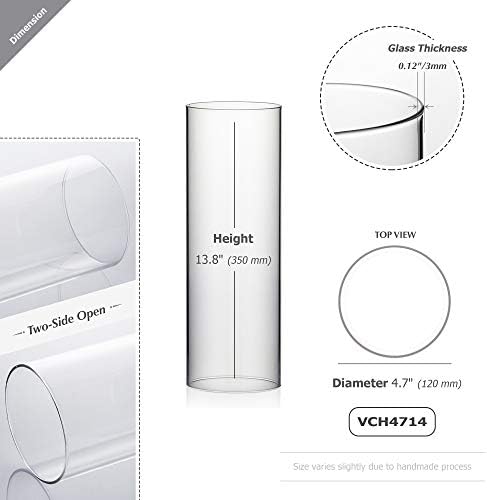 WGVI Clear Hurricane Candle Holder Sleeve, Wide 4.7", Height 14", 6 Pieces, Hurricane Vase, Glass Cylinder Open Ended Chimney Shade Tube For Pillar and Tapered Candleholder, Flame Cover. - Image 2
