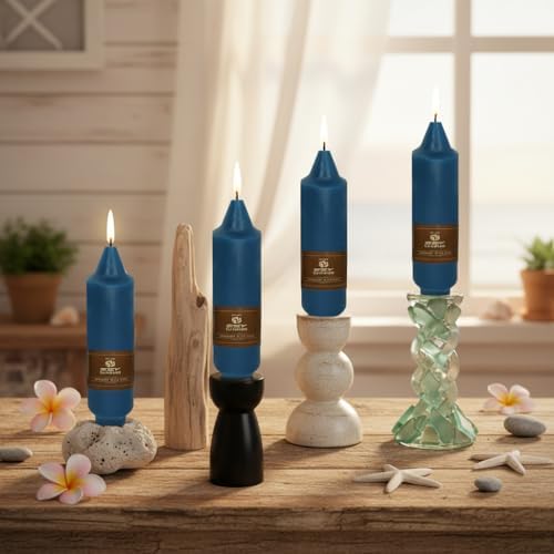 Short Chunky Navy Blue Taper Candles 5 Inch Hand Poured Smokeless Unscented Thick Taper Candles for Wedding Nautical Housewarming Gift New Home Decor Christmas Cozy Hygge - Image 2